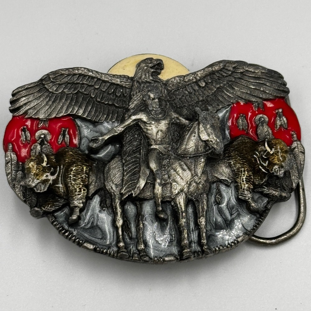 Siskiyou Buckle Co Native American Warrior Eagle Buffalo Belt Buckle USA Made‎